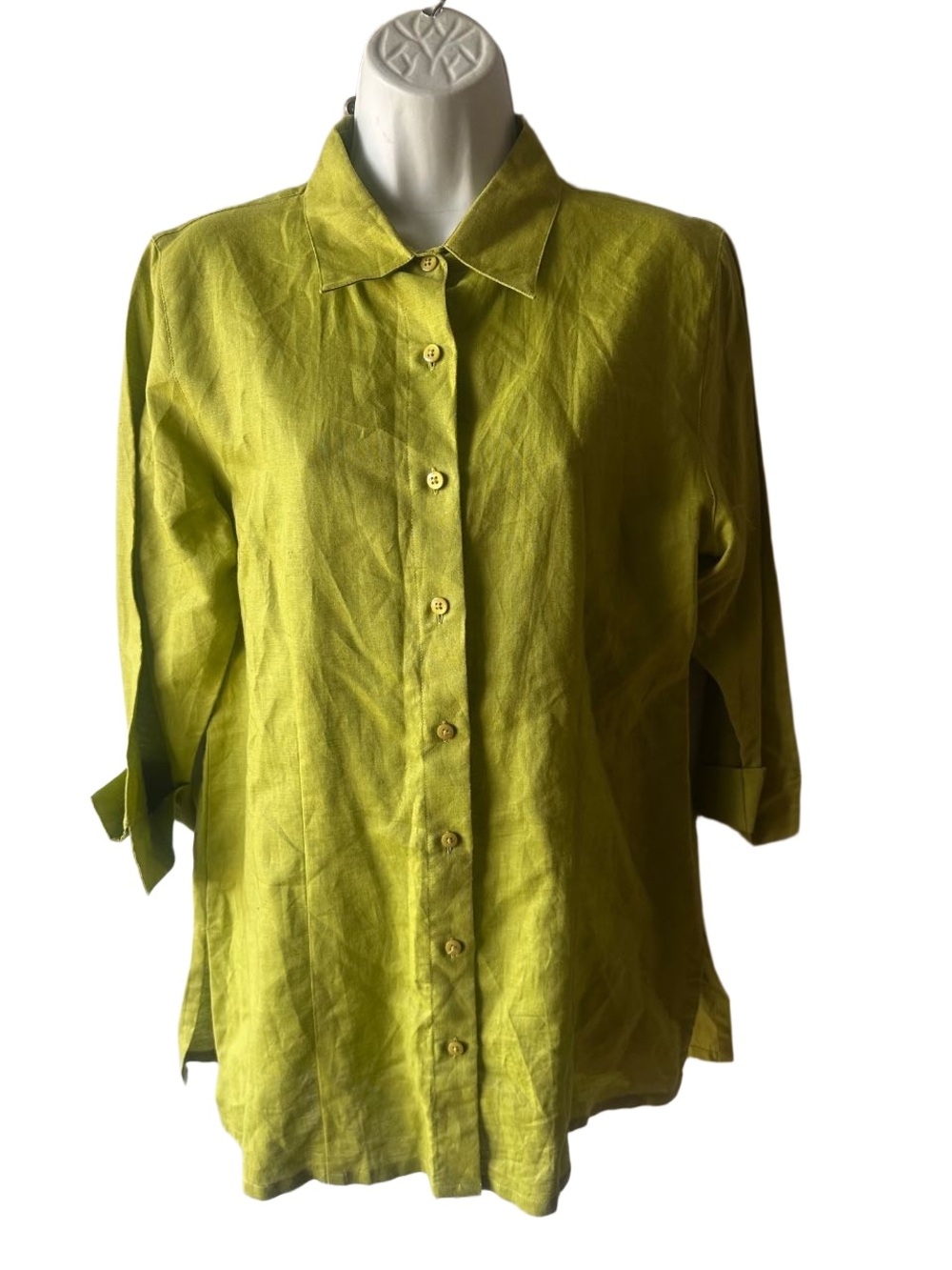 Crossroads Chartreuse Linen Blend Tunic Button Up Shirt Size 10 Green